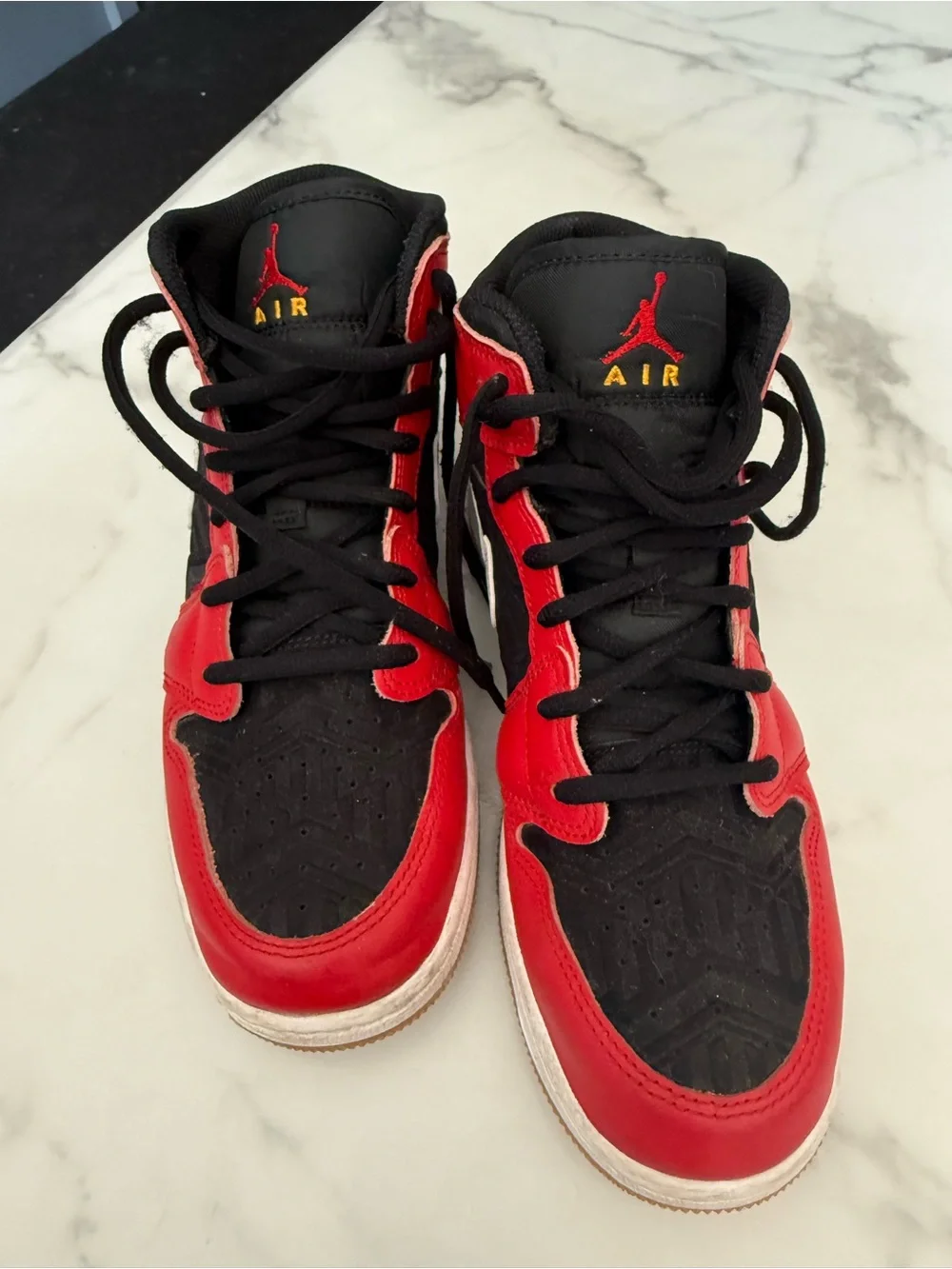 Jordan Kids High-Top Sneakers in Red, Black & White
